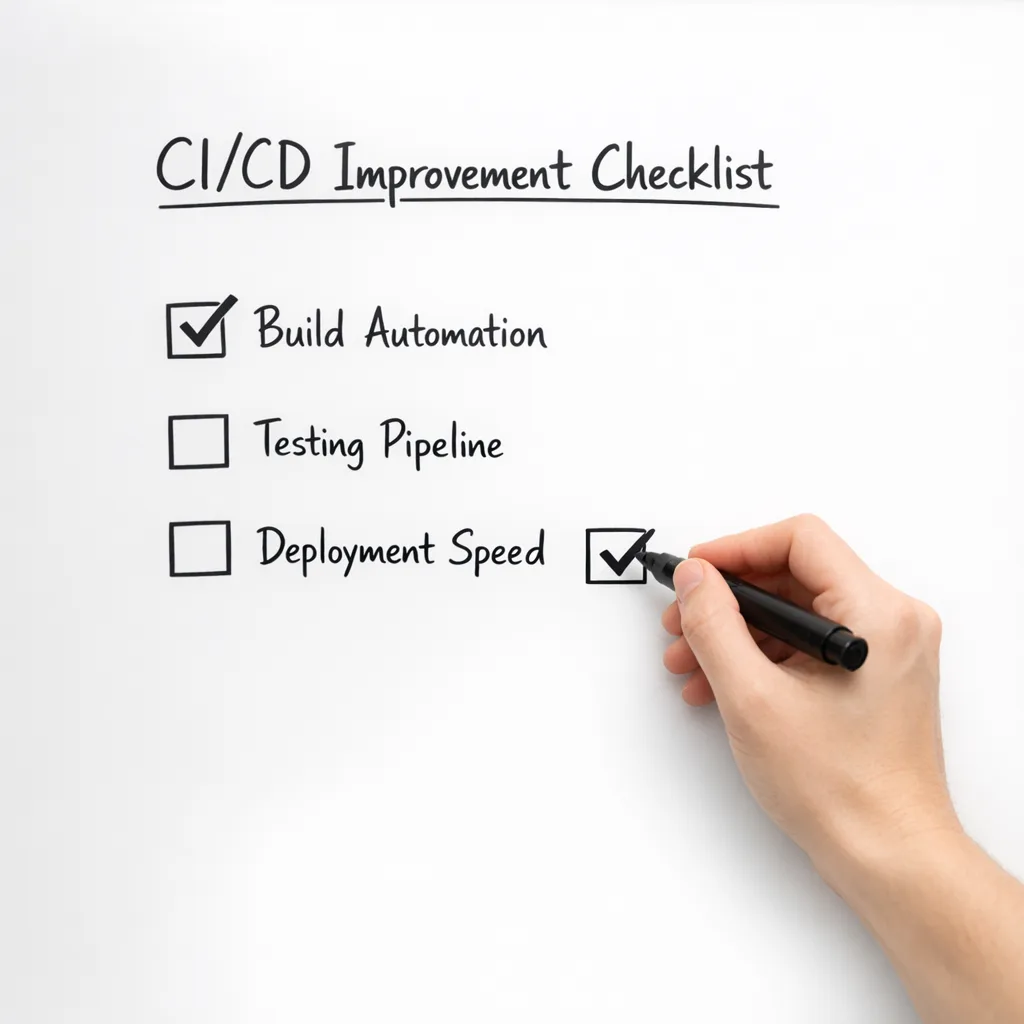 Three‑step CI/CD improvement checklist on a whiteboard