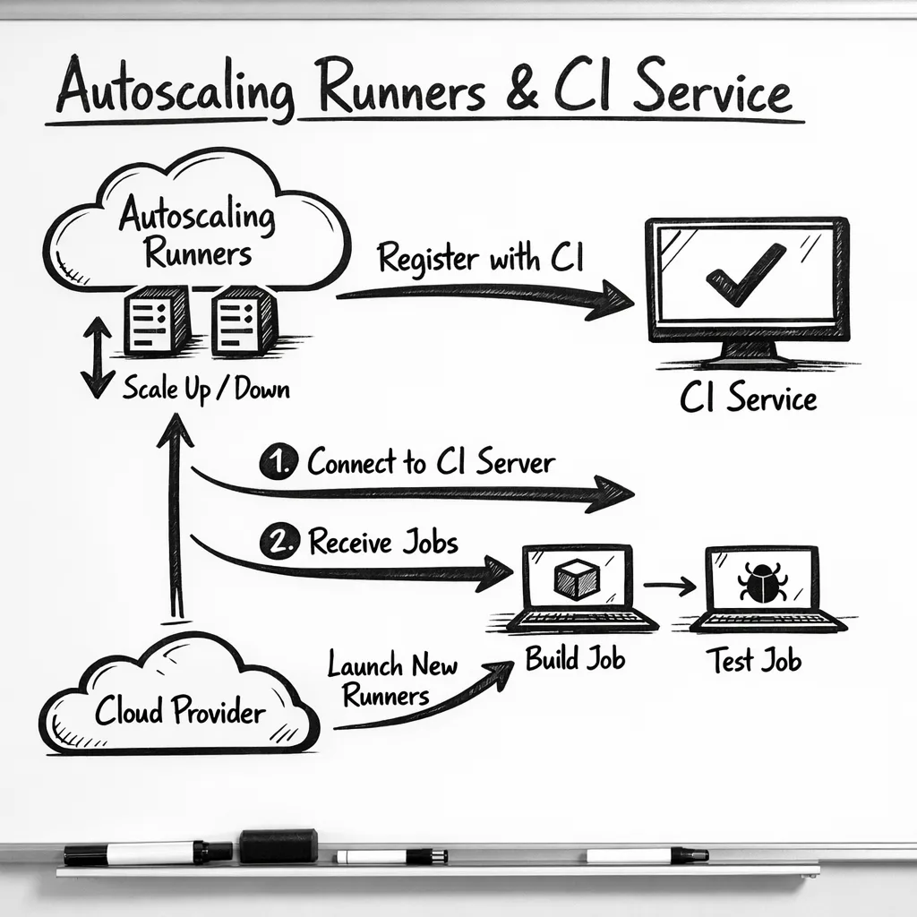 Autoscaling runner registration flow diagram