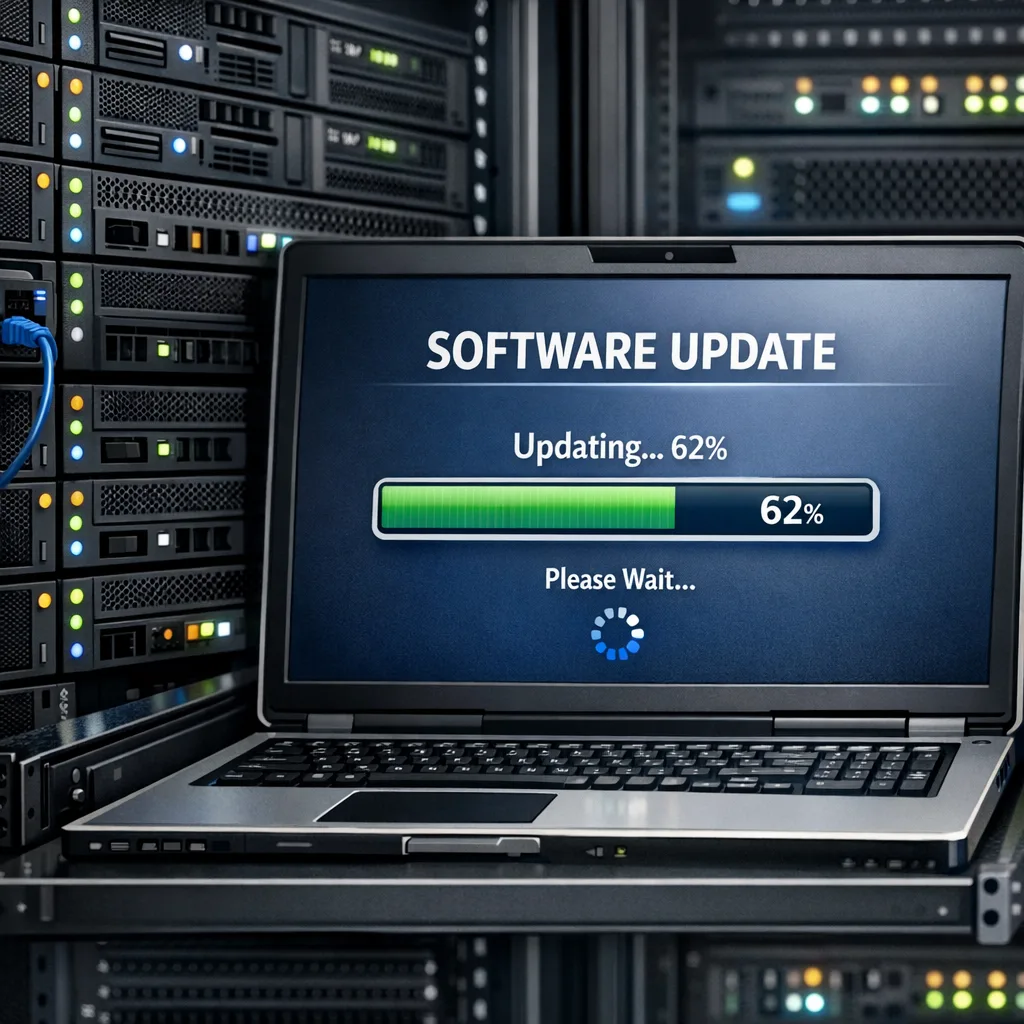 Illustration of runner software update in progress on CI infrastructure