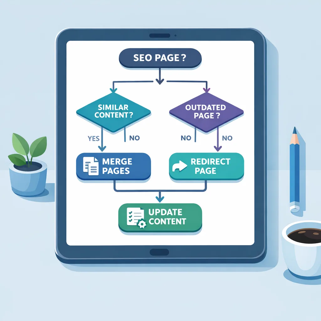 Decision flowchart for merge, redirect, and update actions