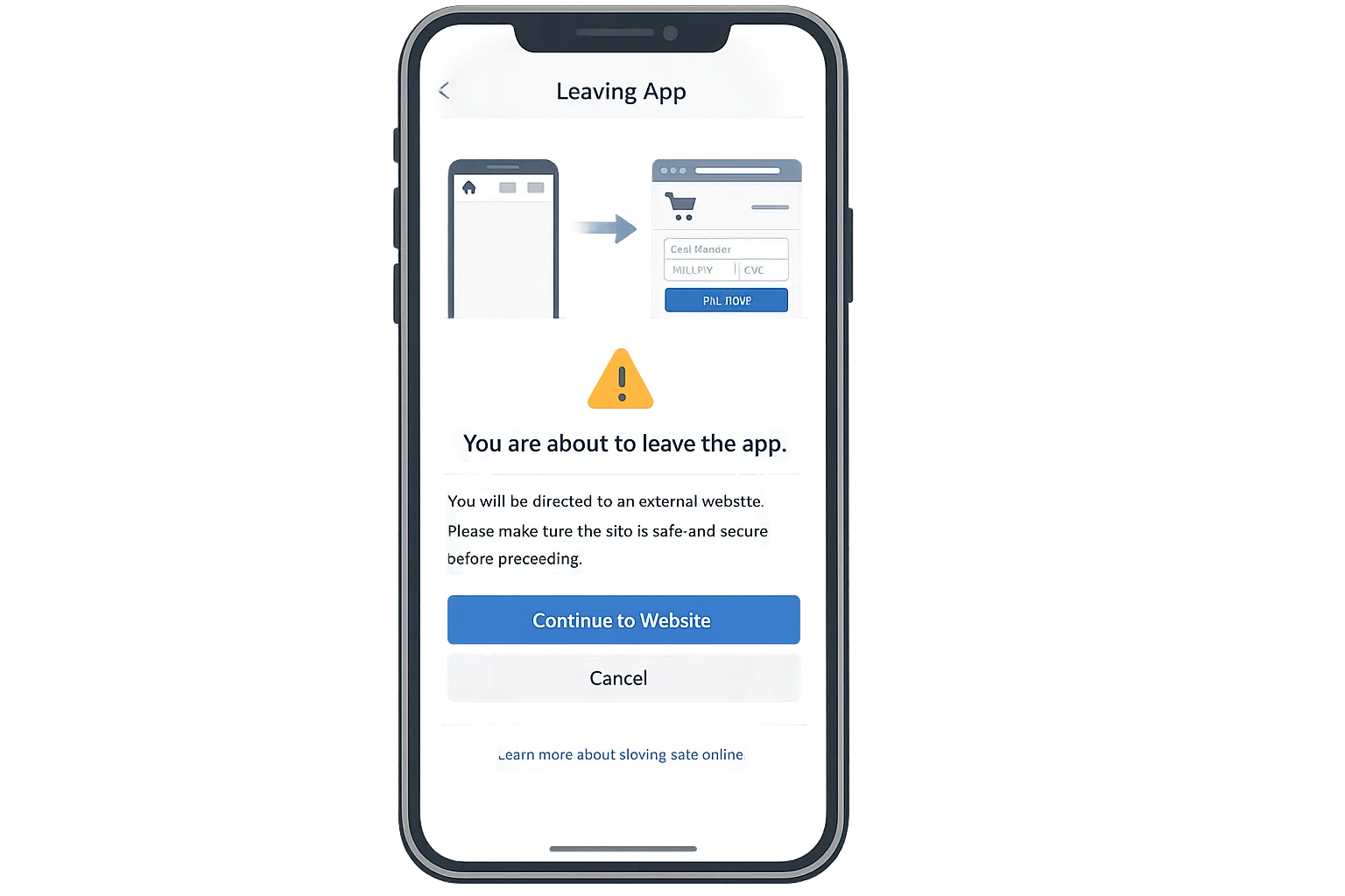 Illustration of Play info screen leading to external web checkout