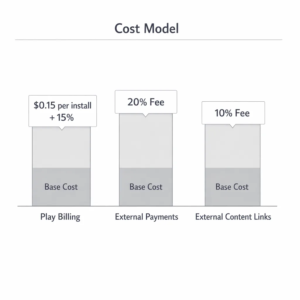 Cost comparison diagram for Play Billing versus external programs