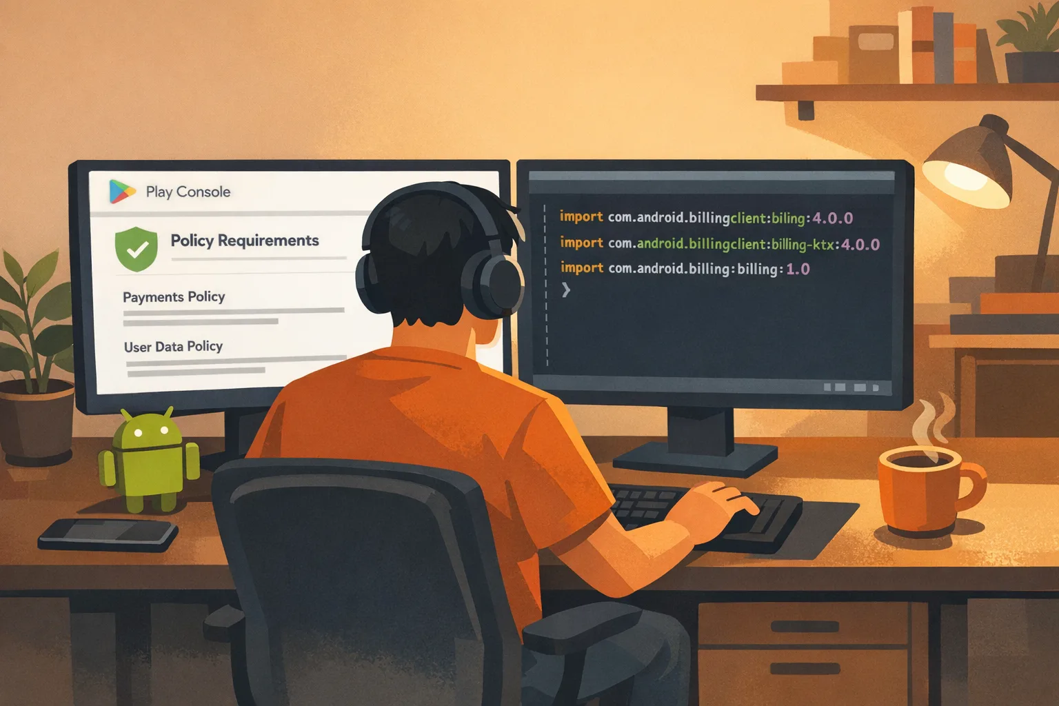 Developer reviewing Google Play policy updates and code changes