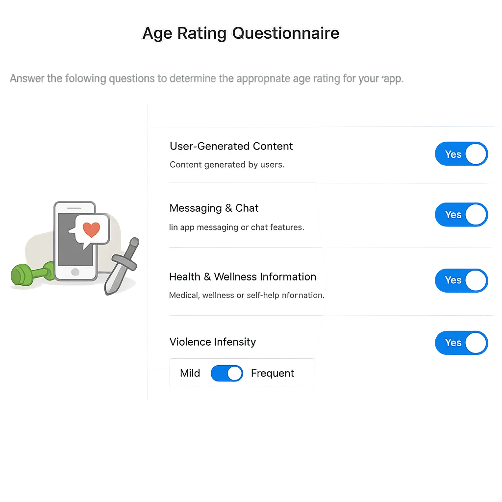 App Store Connect age rating questionnaire mock
