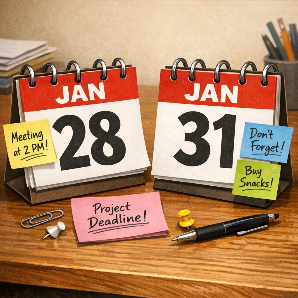 Two calendars with Jan 28 and Jan 31 reminders