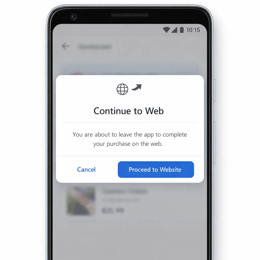 Android app disclosure screen for external web purchase