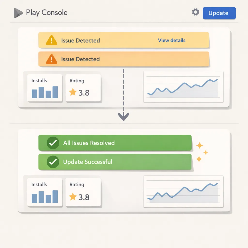 Play Console warnings resolved after target API update