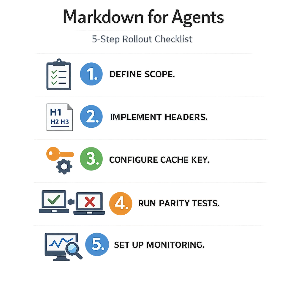 Rollout checklist infographic for Markdown for Agents