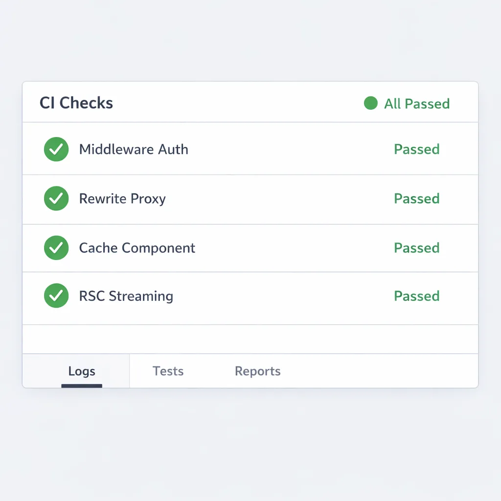 CI dashboard with Next.js security smoke checks
