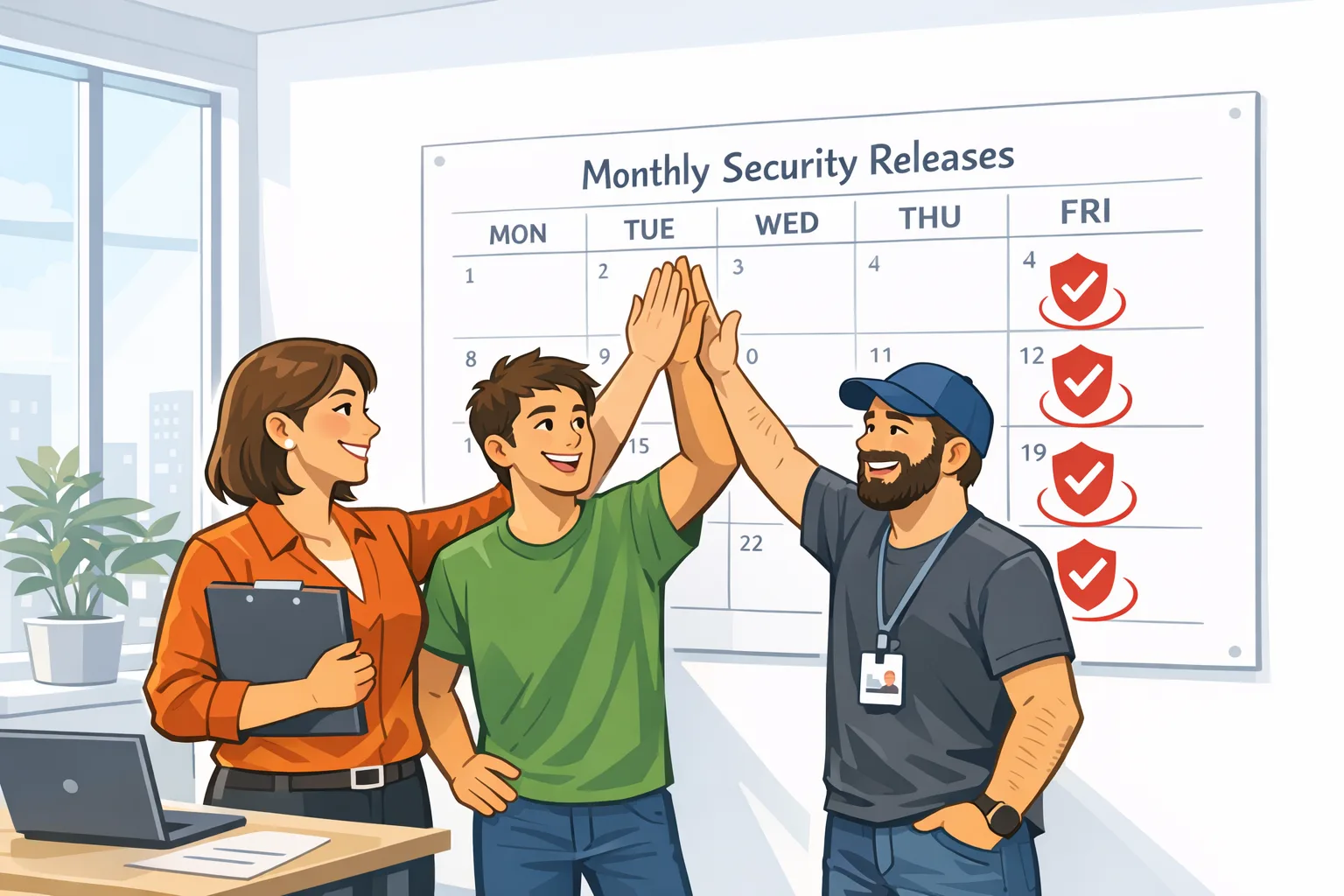 Team aligned around a monthly security release calendar