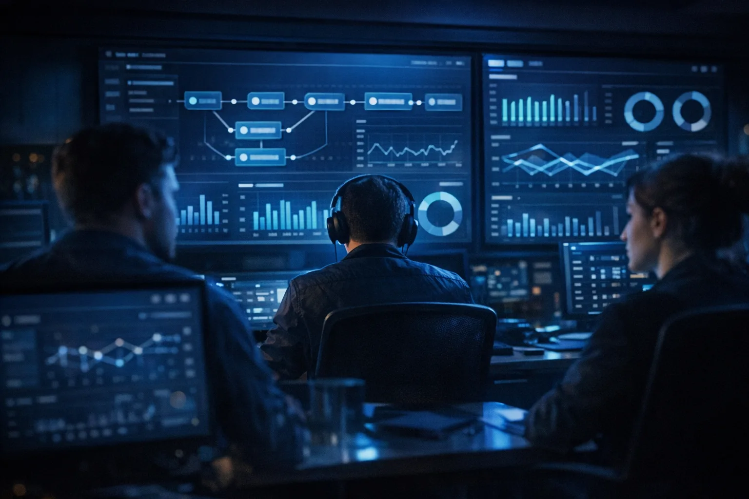 Engineers monitoring a deployment dashboard during an upgrade window