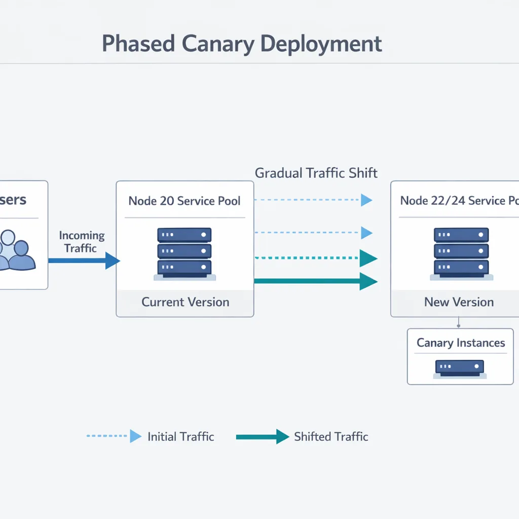 Phased canary rollout from Node 20 to Node 22/24