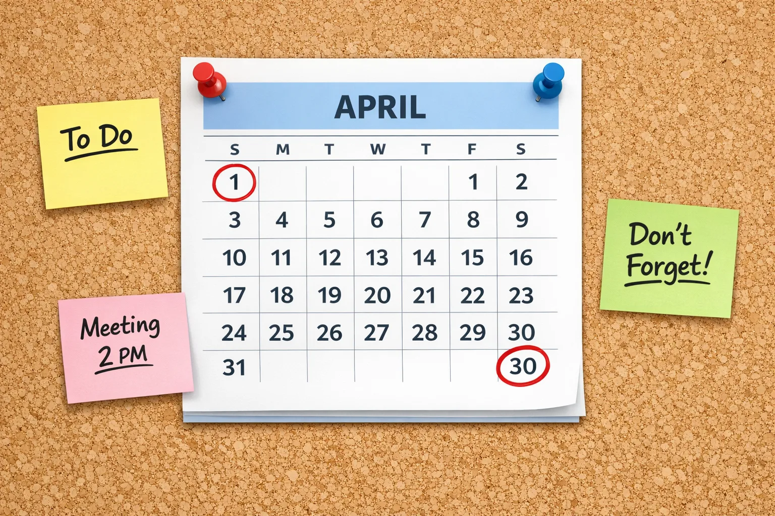 Calendar with April 1 and April 30 highlighted for Node.js timelines