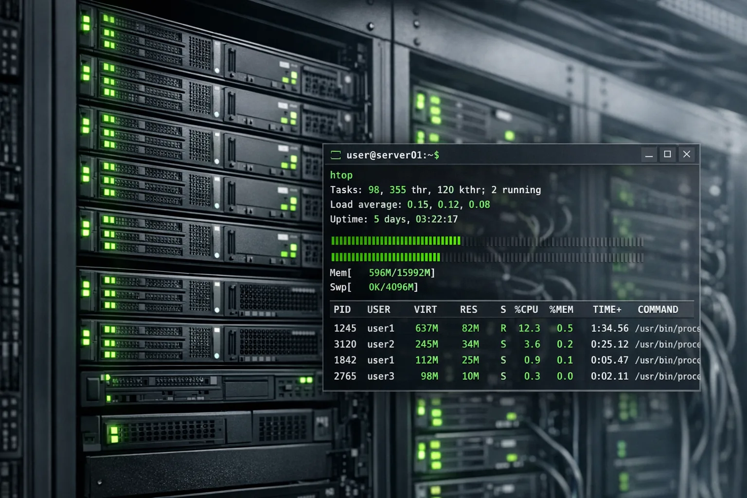 Server racks representing a healthy Node.js deployment after patching
