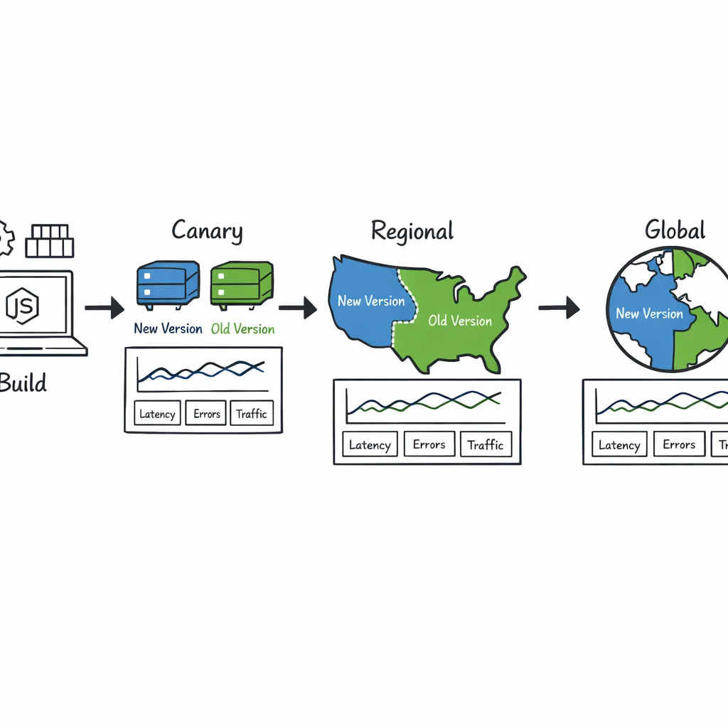 Blue/green deployment sequence for a Node.js service