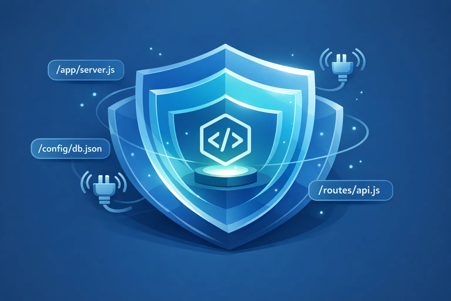 Illustration of a Node.js process protected by layered permission shields
