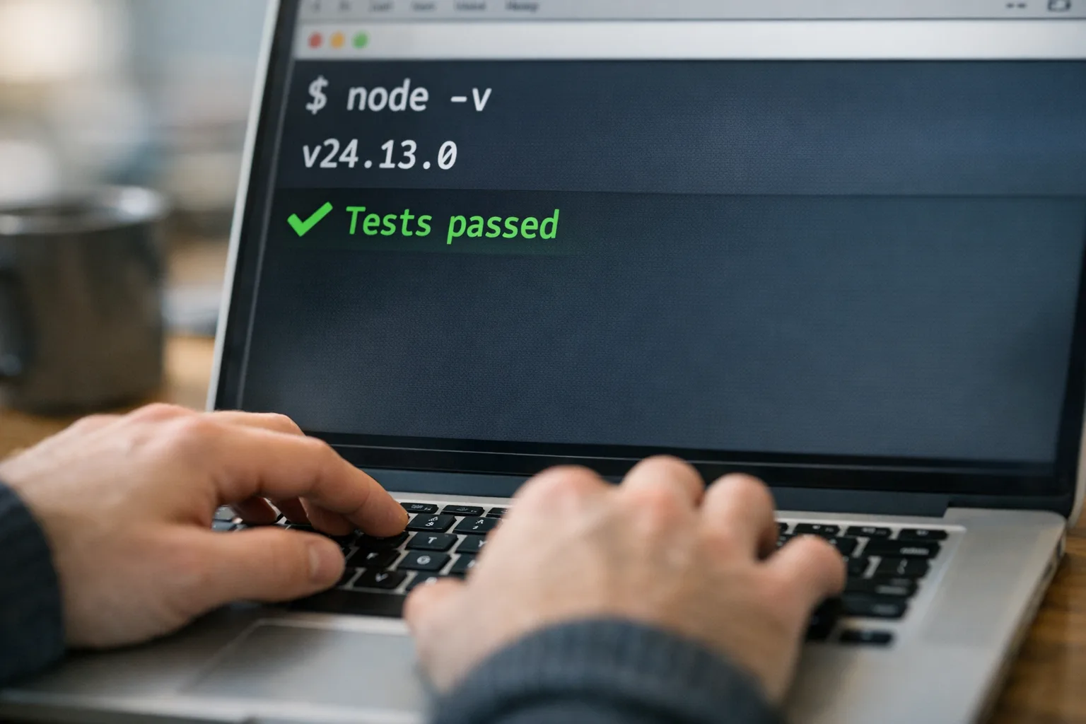 Verifying Node 24.13.0 in terminal with passing tests