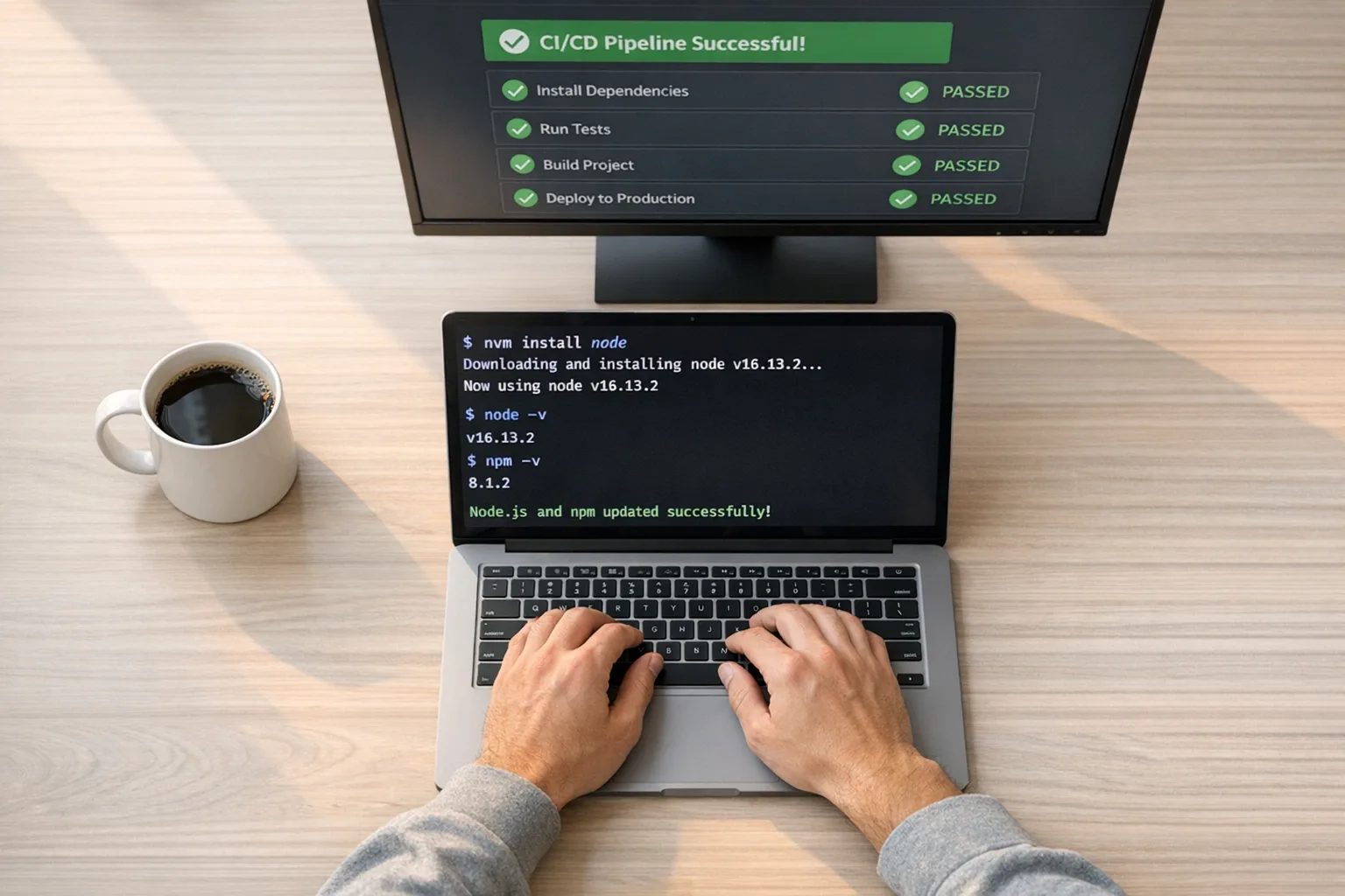 Engineer upgrading Node.js with passing CI