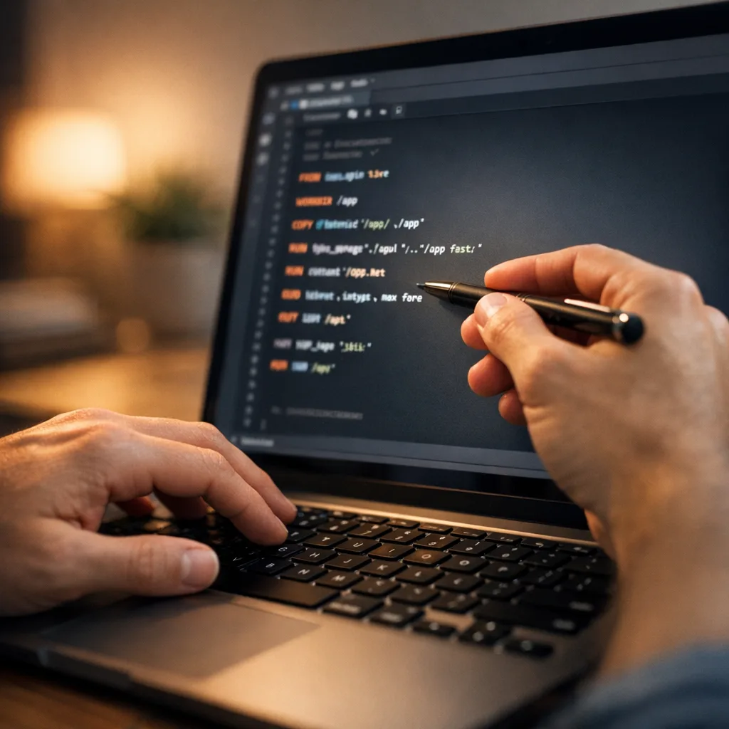 Developer updating a Dockerfile to pin a patched Node.js image
