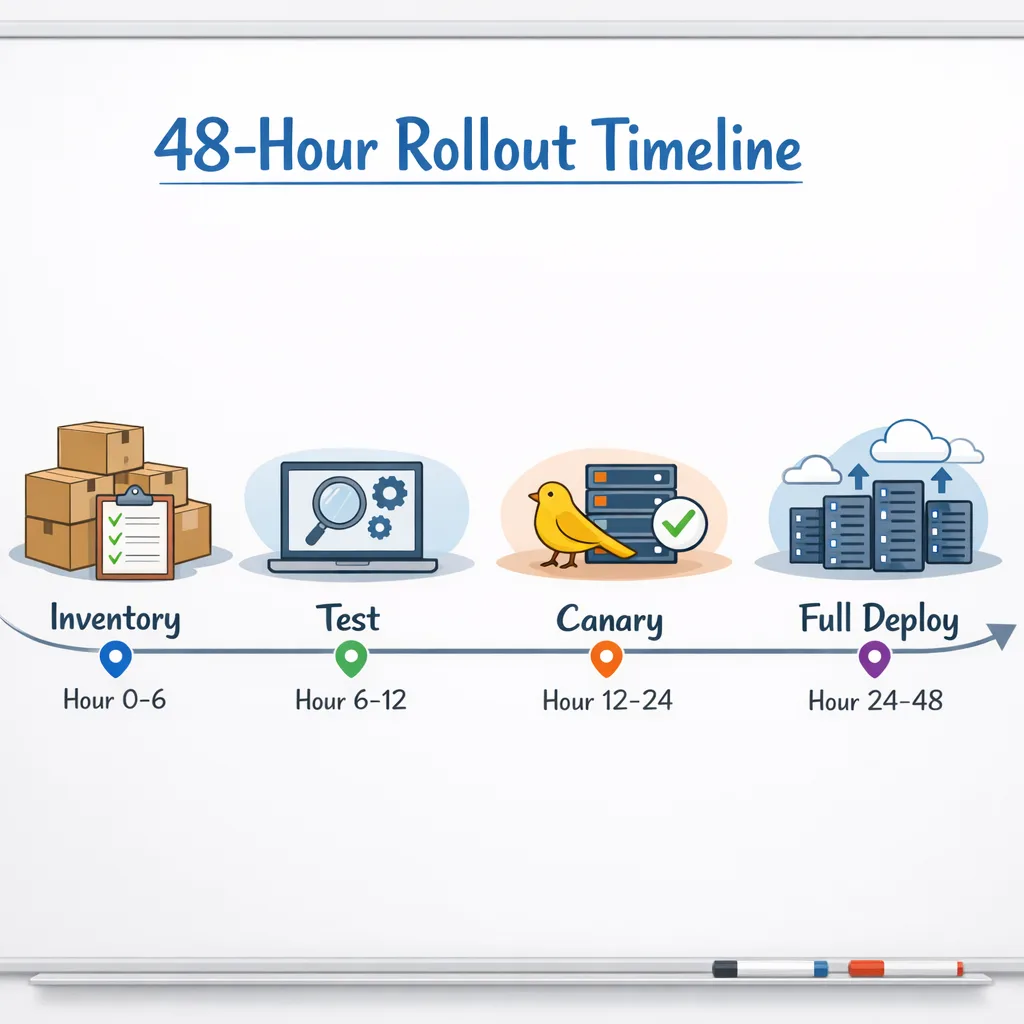 48-hour Node upgrade rollout plan sketched on whiteboard