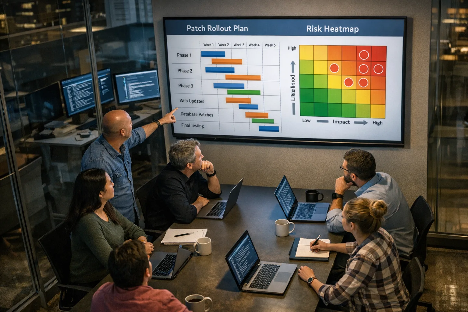 DevSecOps team reviewing a risk-based Oracle CPU rollout plan