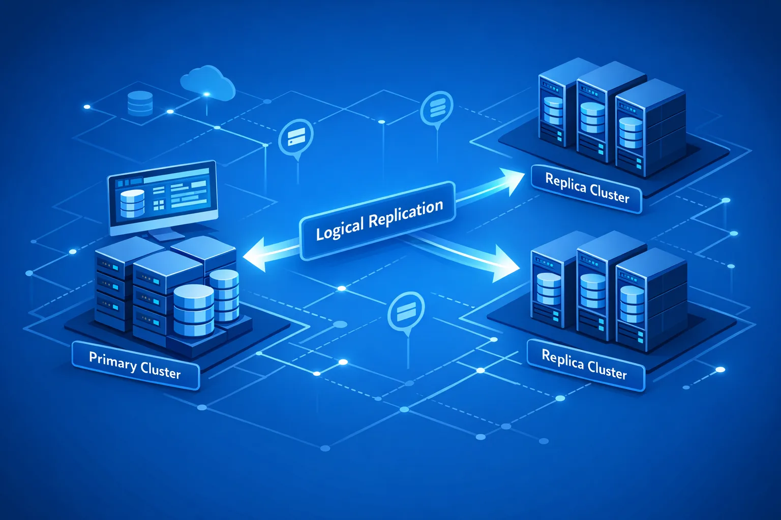 Illustration of PostgreSQL logical replication topology