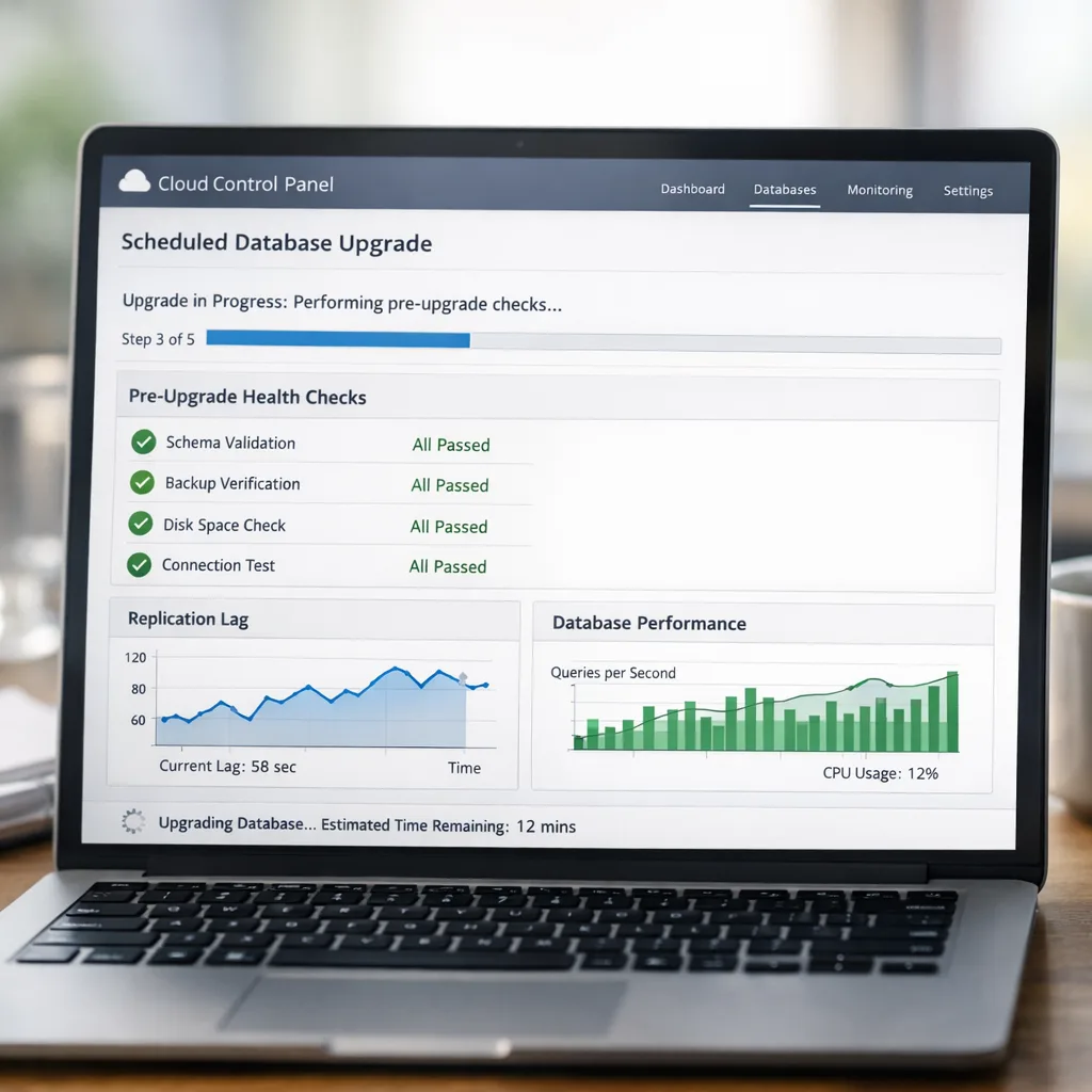 Managed cloud Postgres console showing an upcoming upgrade