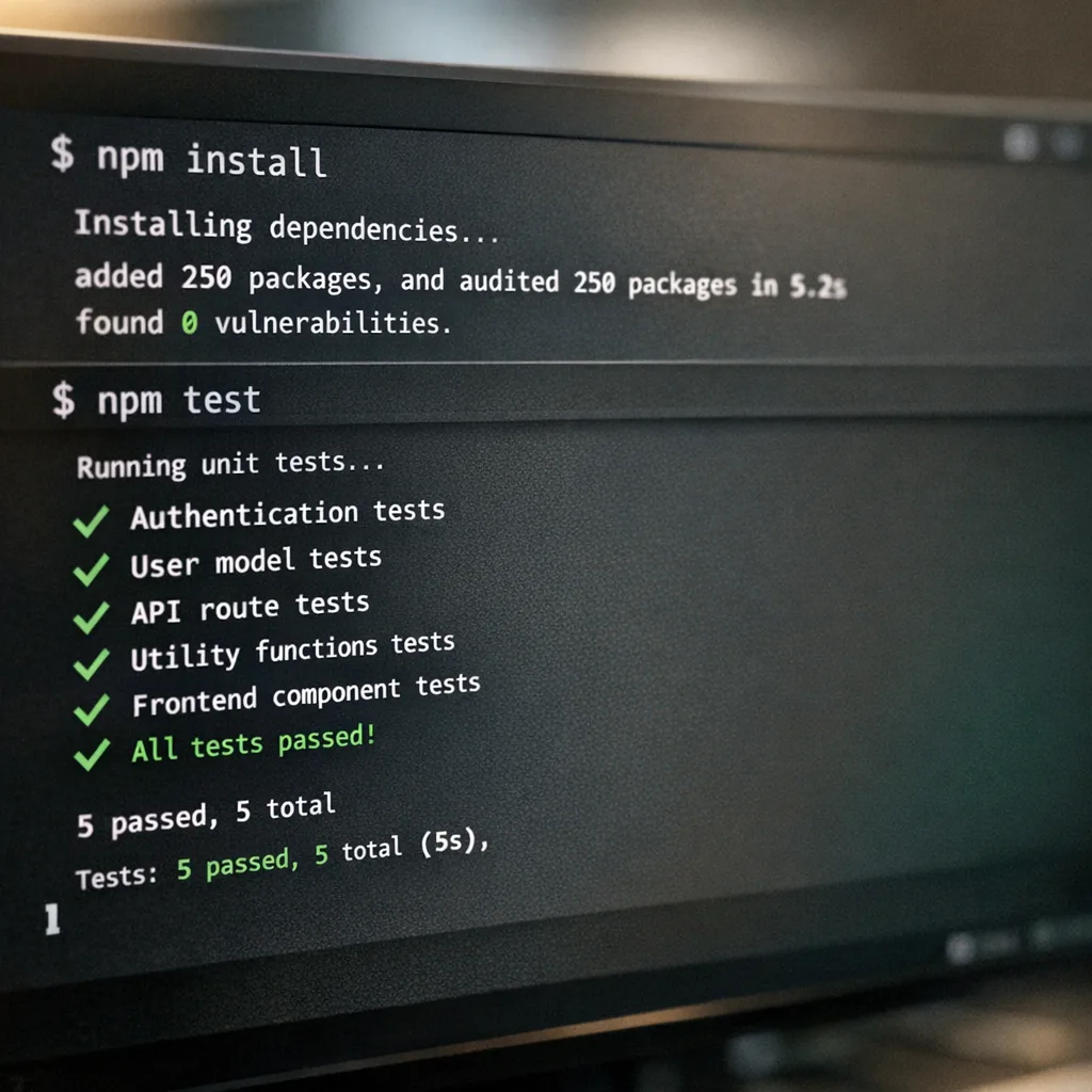 Terminal installing packages and running tests after upgrades