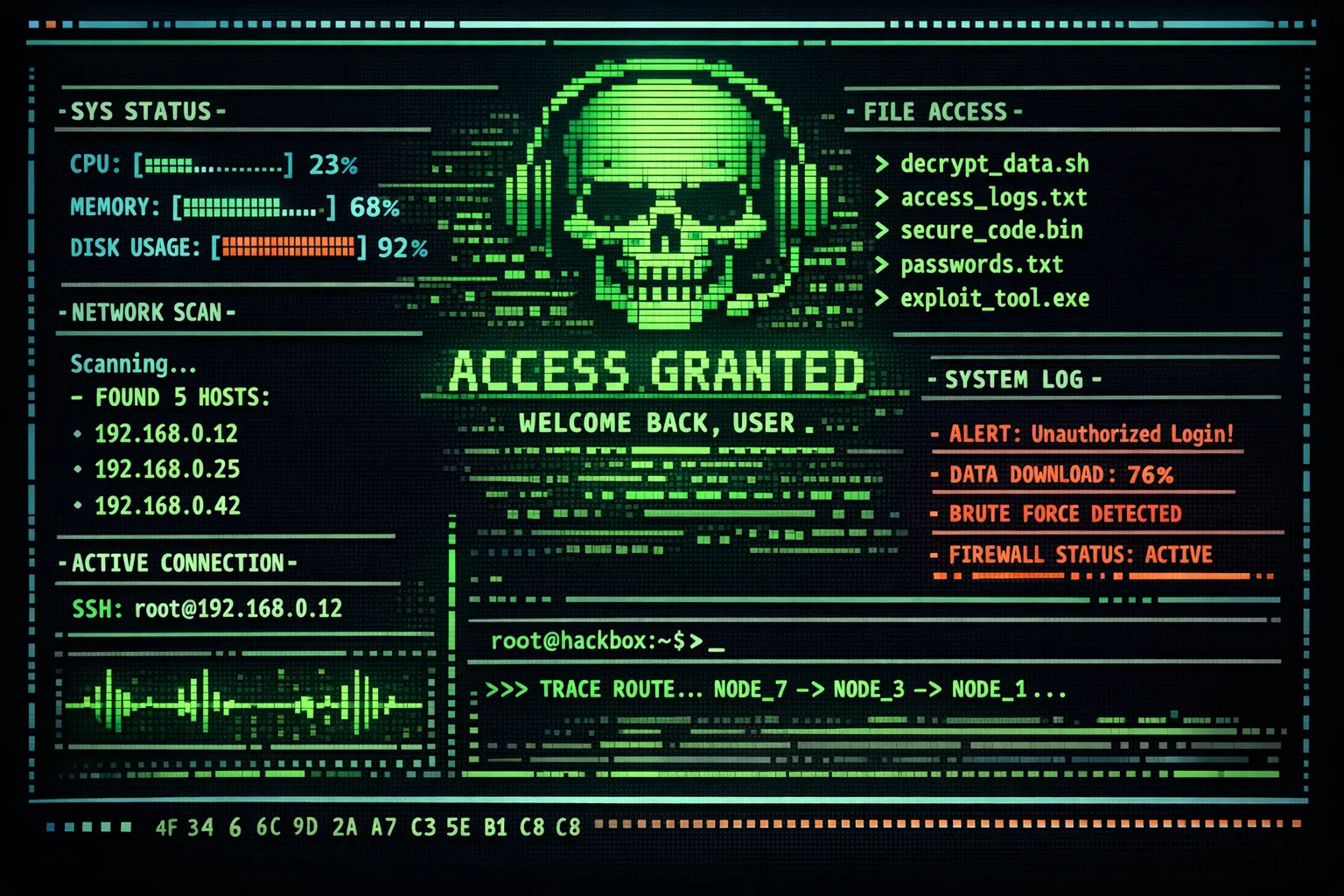 Terminal showing npm install activity with subtle warning overlay