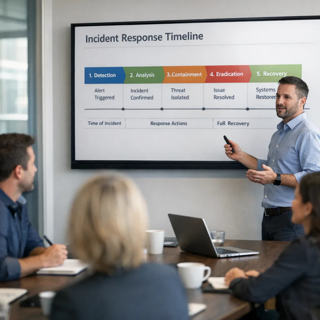 Team coordinating SharePoint incident response timeline