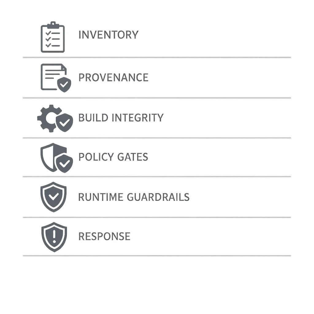Diagram of six layers of software supply chain security