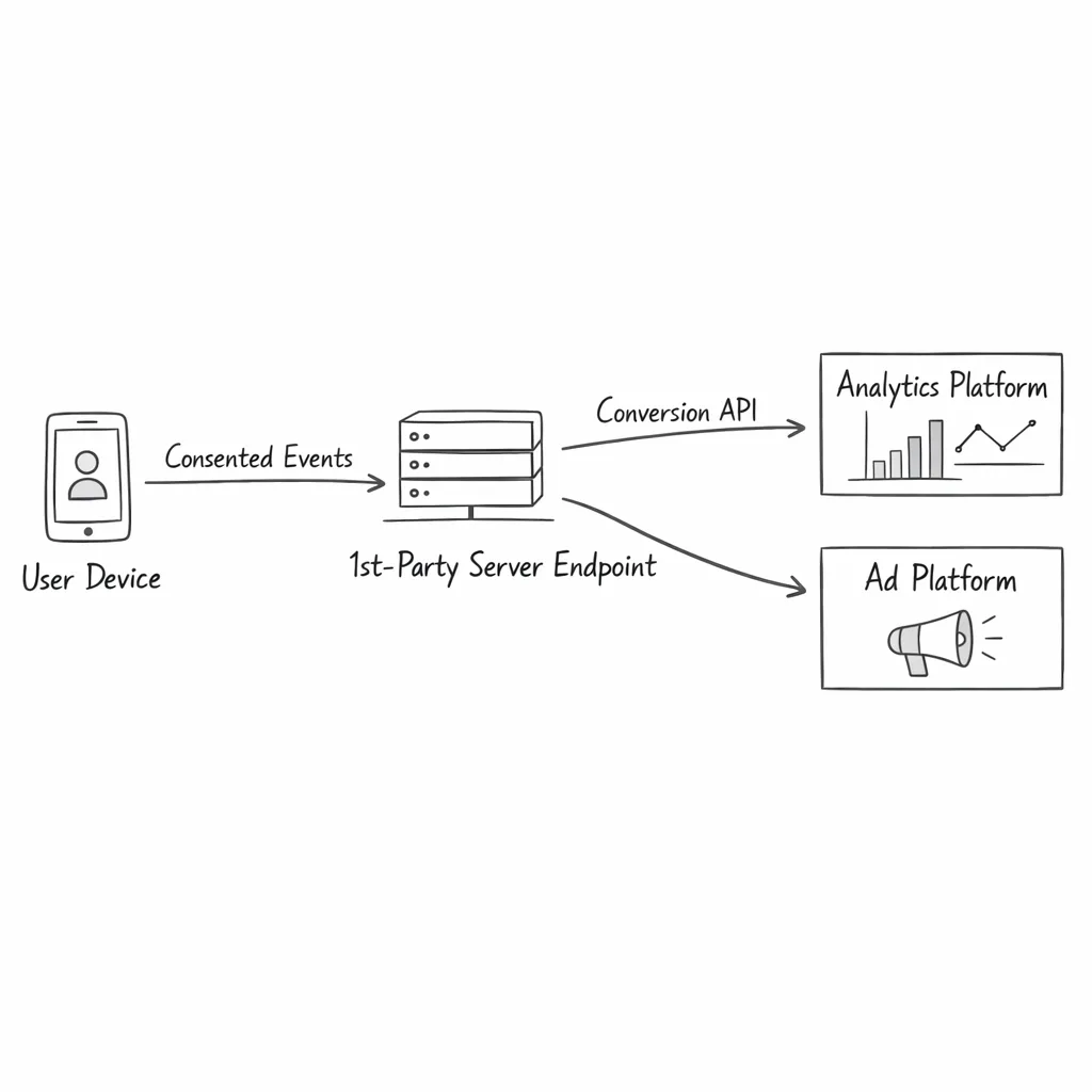 Server-side tagging architecture for consented analytics and ads
