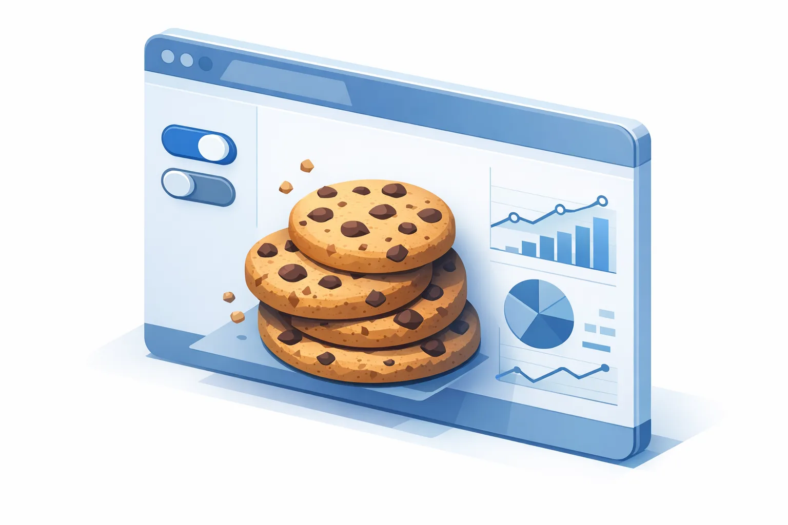 Illustration of Chrome privacy settings and analytics charts