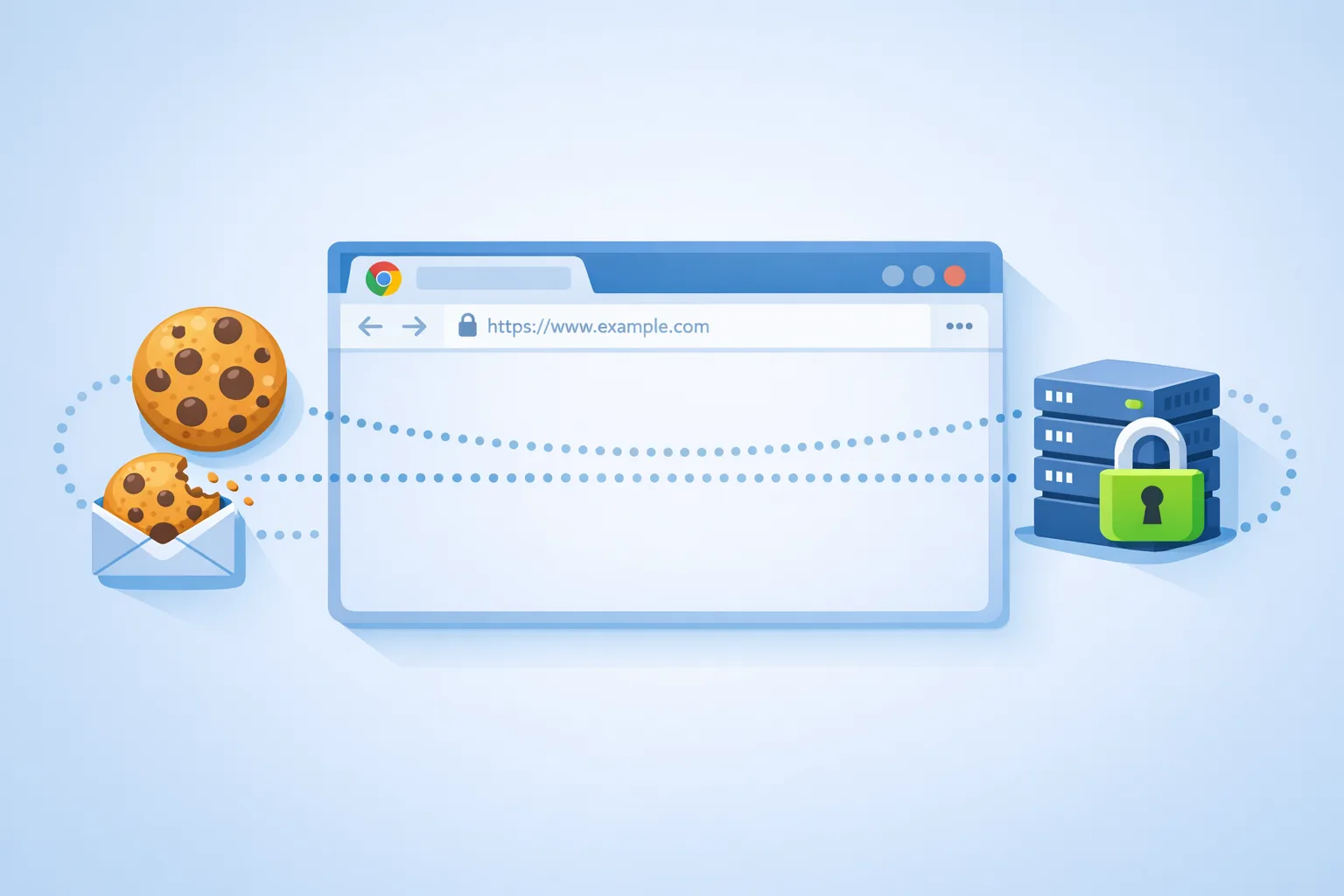 Diagram of cookies flowing from Chrome to a server with privacy controls