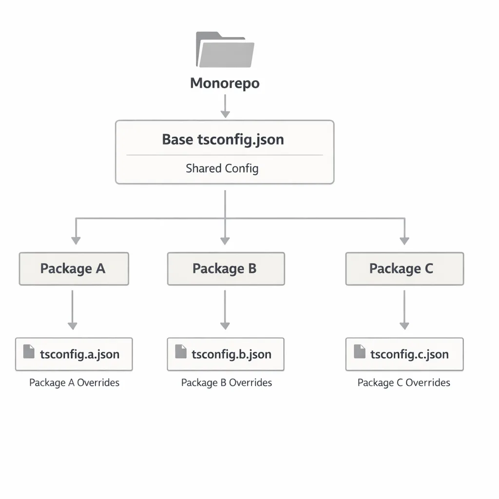 Monorepo TypeScript architecture with shared and per‑package tsconfigs