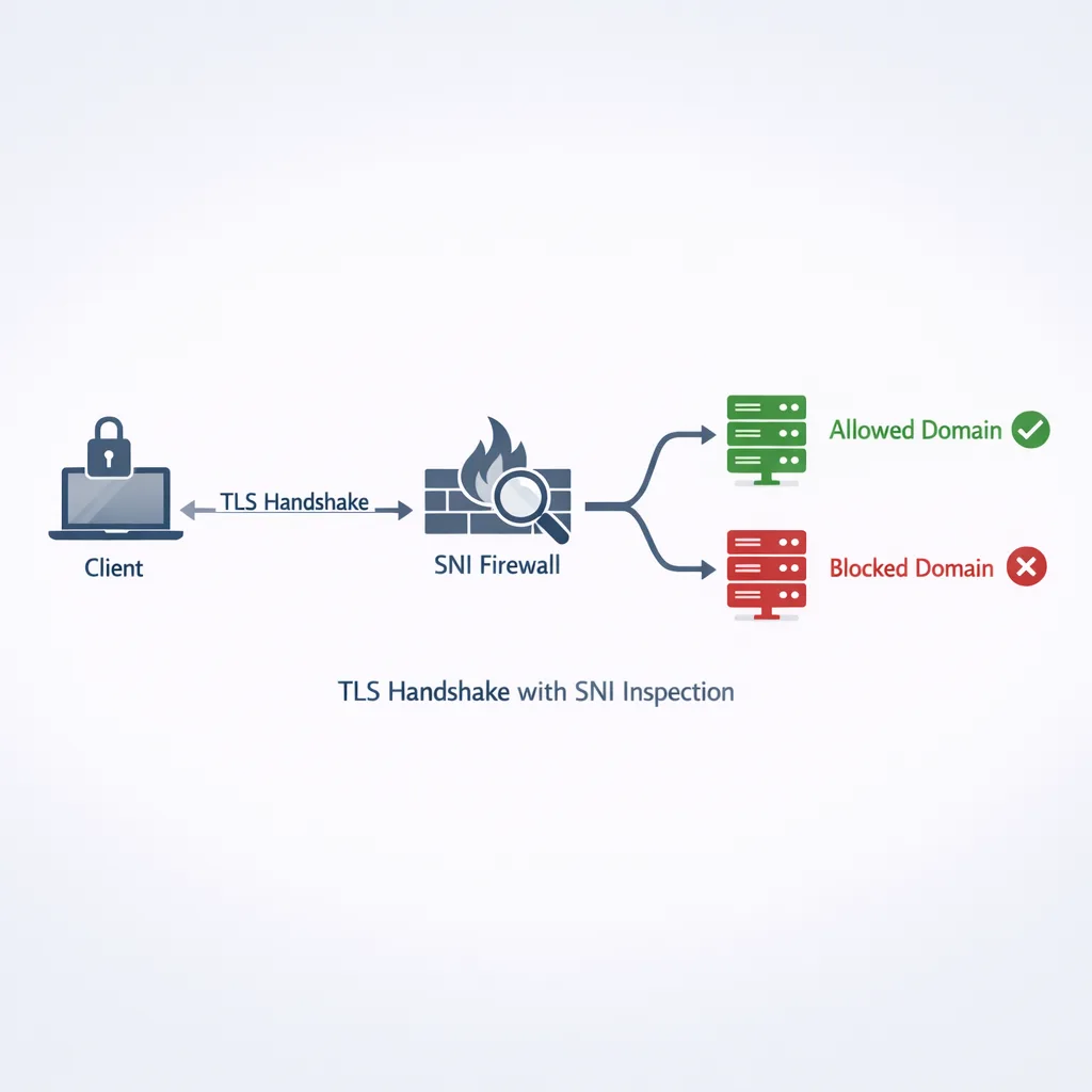 SNI-aware egress firewall blocking unauthorized outbound requests