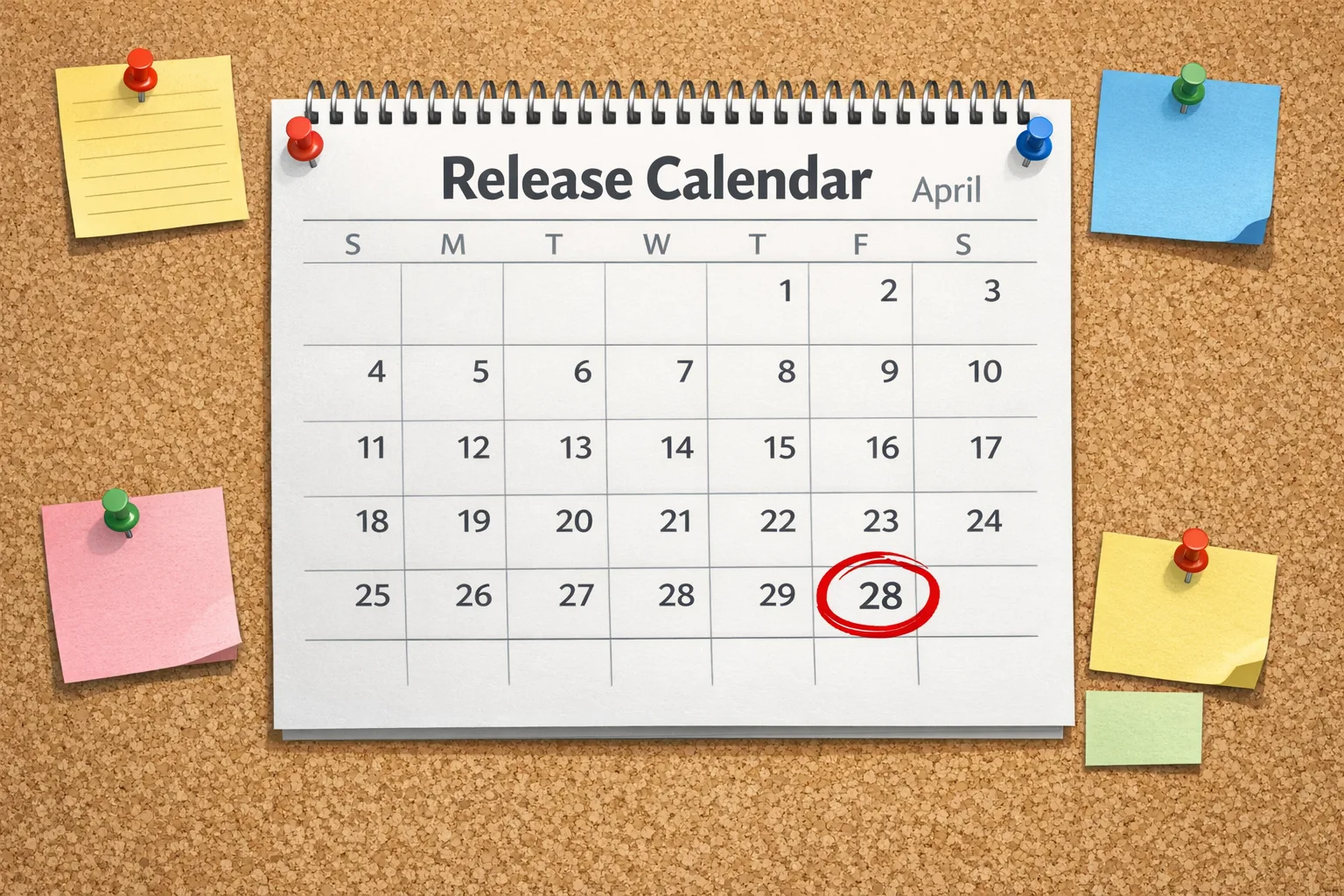 Release calendar highlighting the April 28 Xcode 26 cutoff and age ratings tasks