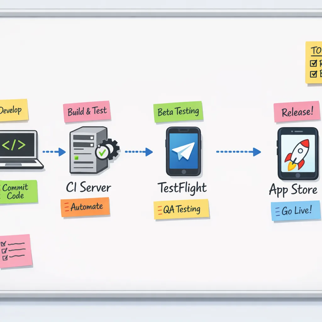 Illustration of a modern mobile CI/CD pipeline toward App Store
