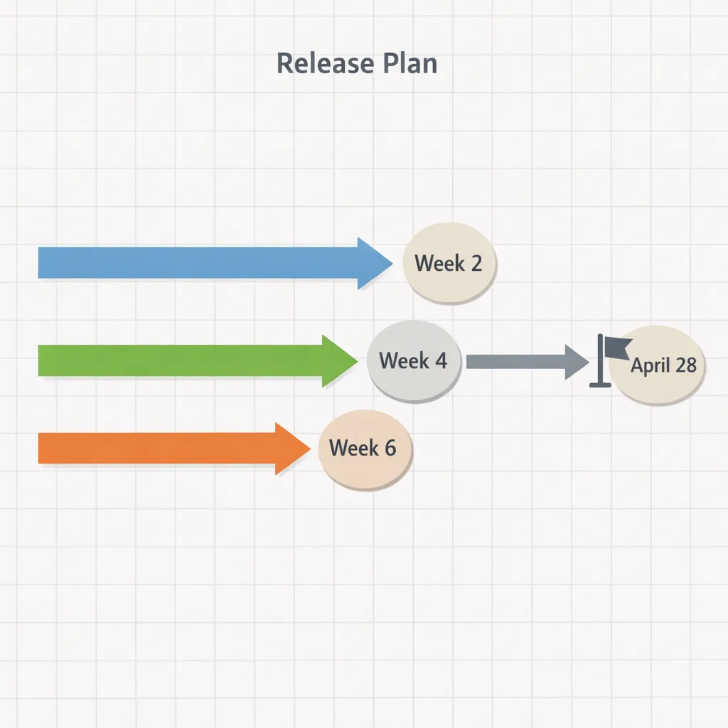 Illustration of an eight-week release timeline ending April 28