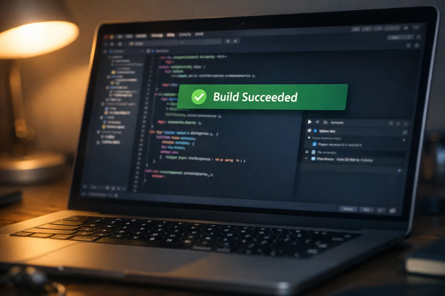Xcode 26 successful build on a MacBook Pro in a developer workspace