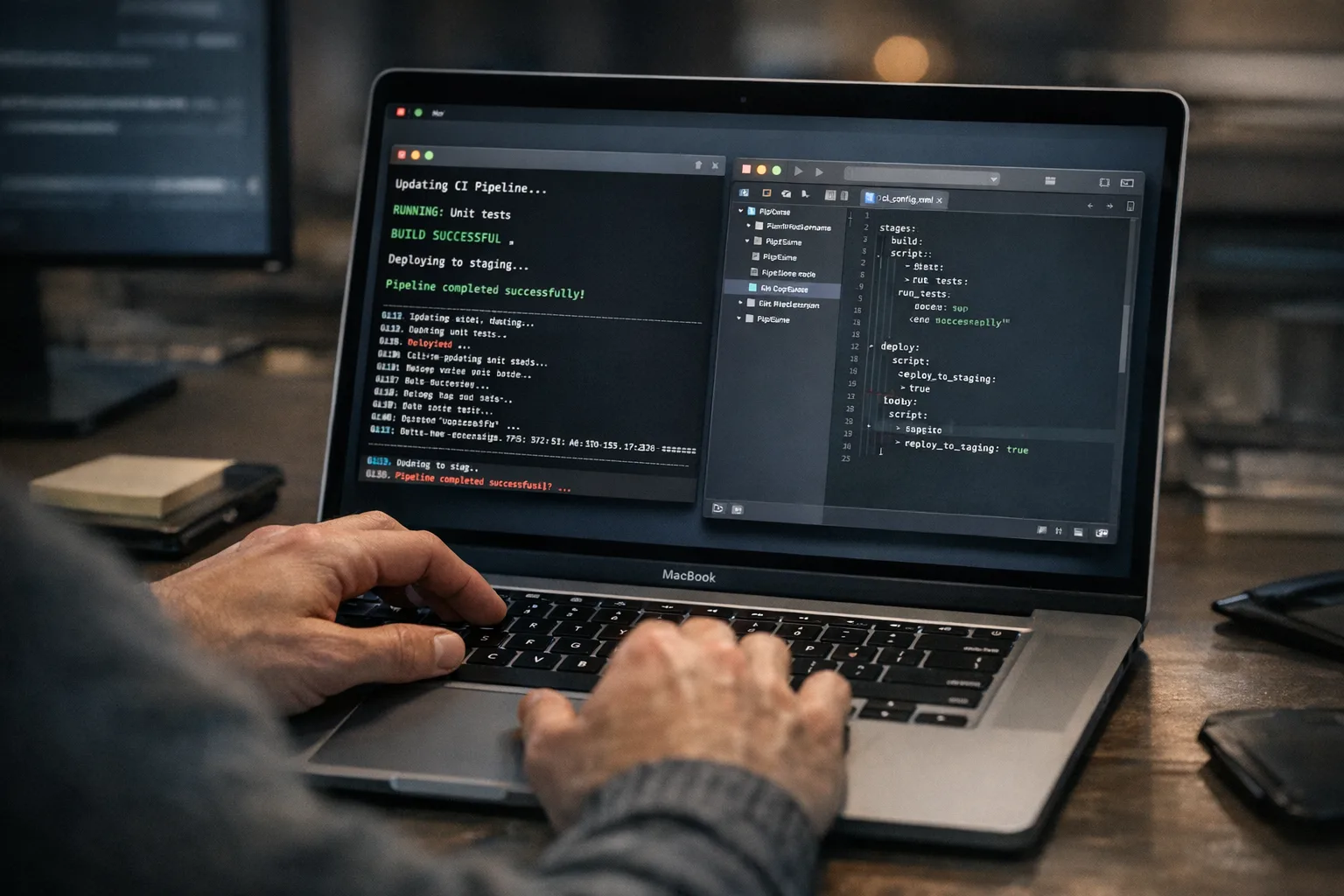 Engineer updating CI pipeline and Xcode build settings