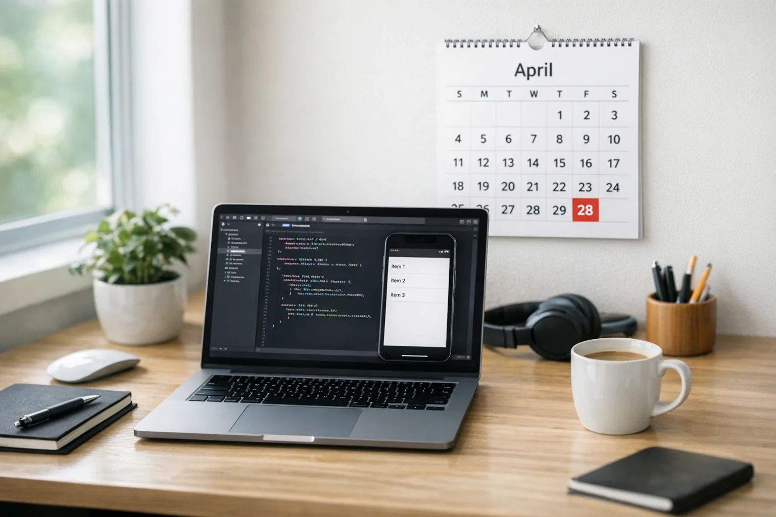 Mac running Xcode with April 28 deadline highlighted