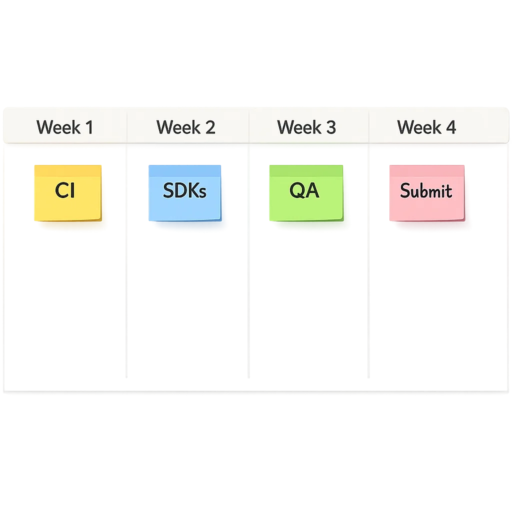 Four‑week Kanban plan for upgrading to Xcode 26