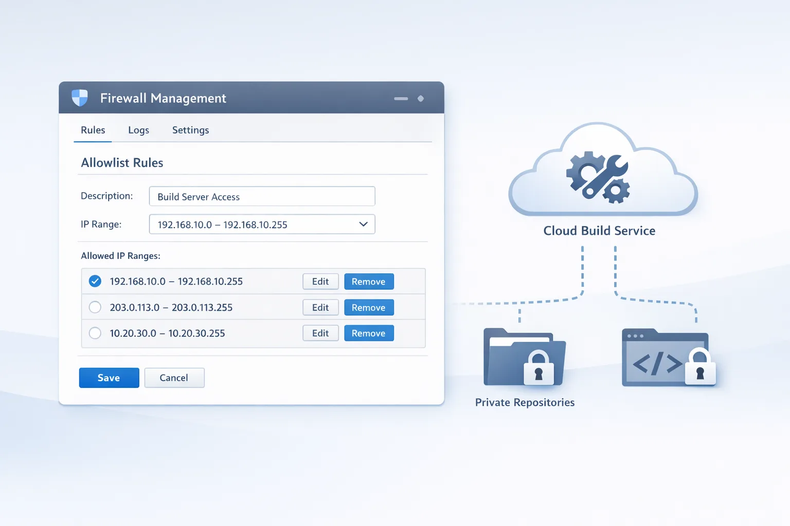 Firewall console updating allowlist rules for cloud build service