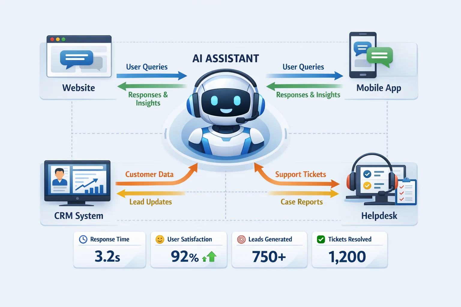 AI assistant connected to website, app, and business tools