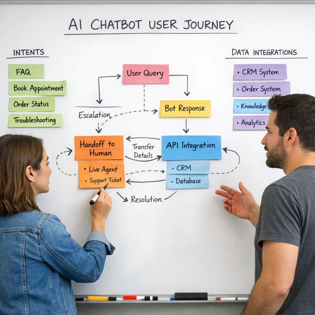 Team planning AI chatbot user journeys