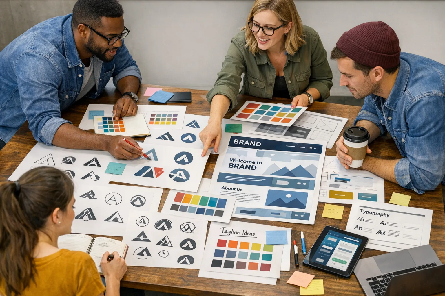 Design team refining a brand identity system