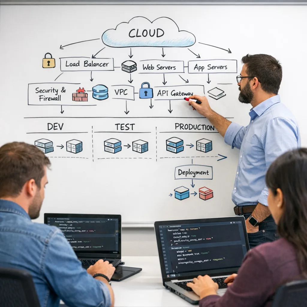 Engineer mapping cloud architecture and DevOps roadmap