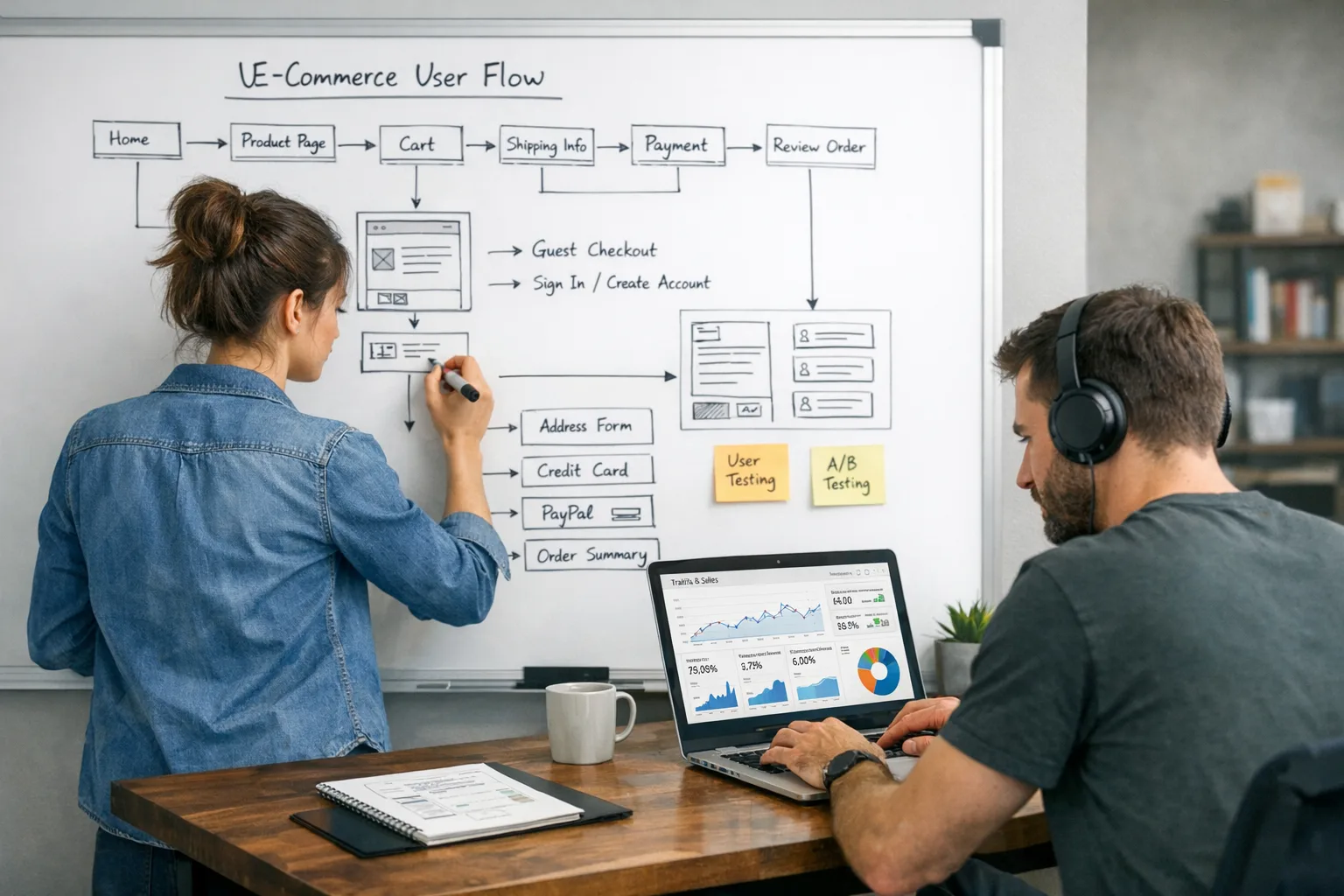 Ecommerce UX and development team planning store flows