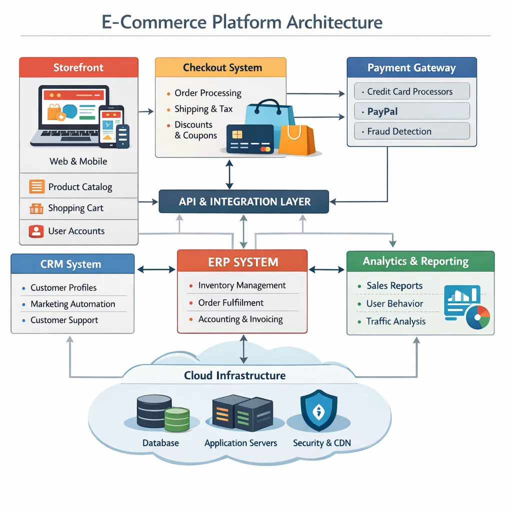 Ecommerce architecture and integrations diagram